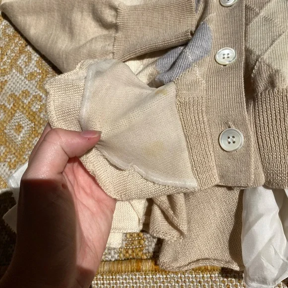 Authentic Sacai argyle ruffled cardigan cream grey - Picture 5 of 7